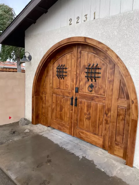 Rustic solid alder arched door gate wood story book castle winery hardware 2
