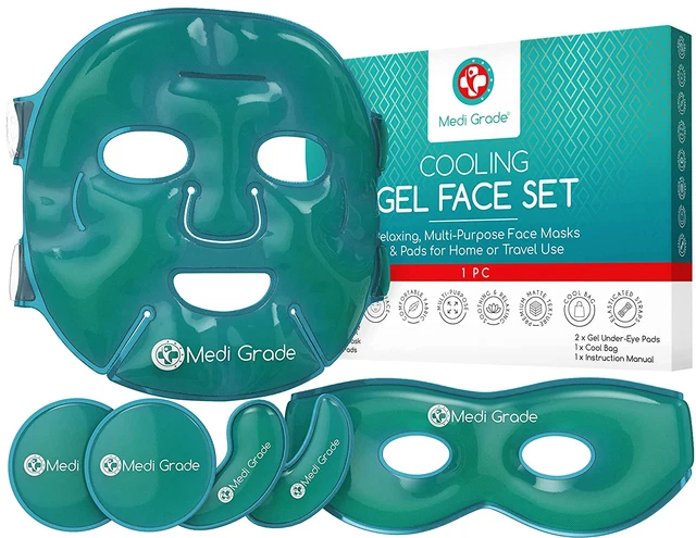 Medi Grade Cooling Face Mask and Cold Eye Mask - Safe Gel Technology Complete Ey