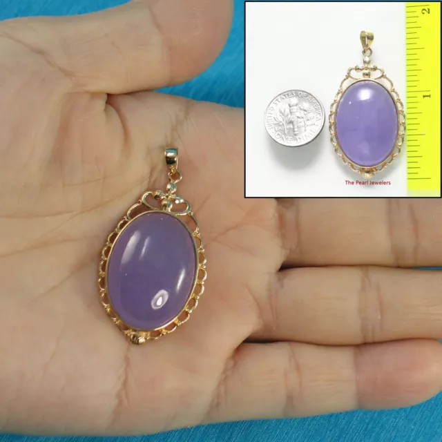 14kt Solid Yellow Gold Beautiful Cabochon Lavender Jade Pendant TPJ