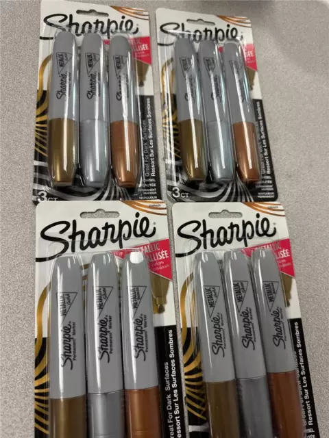 ^ Lot of 4 Sharpie Metallic Permanent Markers Chisel Tip Assorted Colors 3 Count