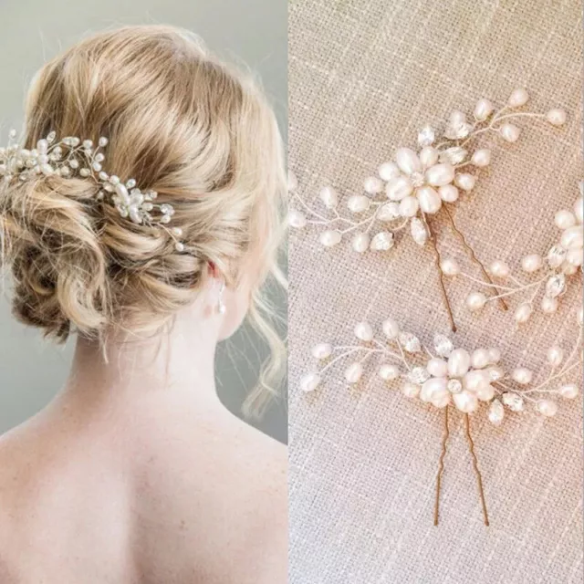Women Wedding Bridal Pearl Flower Crystal Hair Pins Bridesmaid Clip Side Comb 29
