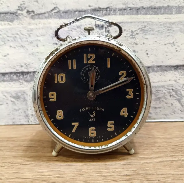 Vintage Original FAVRE-LEUBA JAZ Antique Table Alarm Clock In Working Condition.