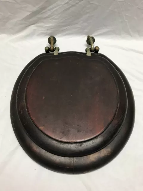 VTG Wood Toilet Seat Nickle Over Brass Toilet Bowl Hardware Old 1396-23B