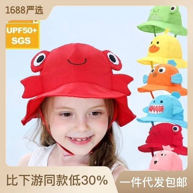 Baby Kids Cartoon Summer Sun Hat UV Protection Beach Bucket Hat W/Chin Strap