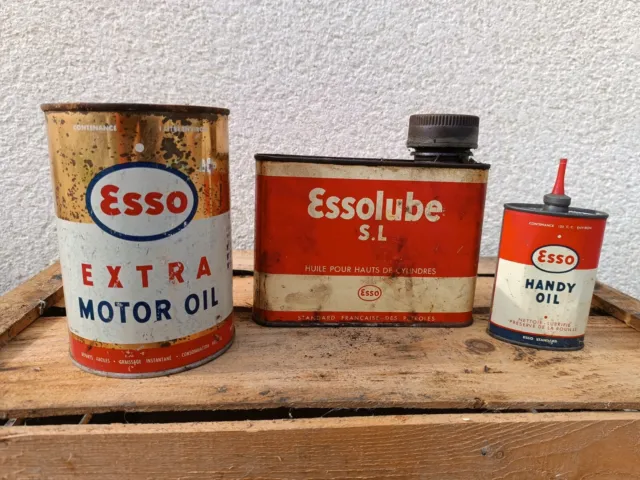 lot de 3 bidons d huile vide ancien vintage  ESSO