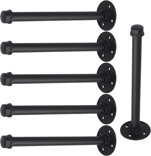 10 Inch Industrial Black Iron Pipe Shelf Brackets, Set of 6 Rustic Wall Mounted