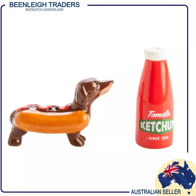 Really Cute - DACHSHUND SALT & PEPPER SHAKERS - Sausage Dog & Ketchup - BAND NEW