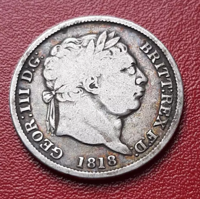 1818 George III Silver Shilling, Scarce date.