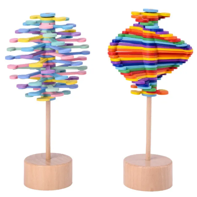 Wooden Helicone Spinning Wand Rotating Lollipop Stress Relief Toy for Office