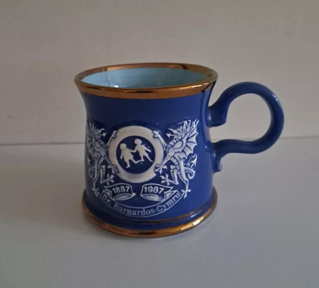 Rumney Pottery Blue Tankard Mug Centenary Dr Barnardos Cymru 10floz Vintage 9cm