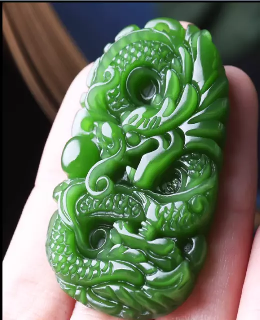 Natural Green jade Jadeite Carved dragon amulet Pendant&Necklaces jewellery