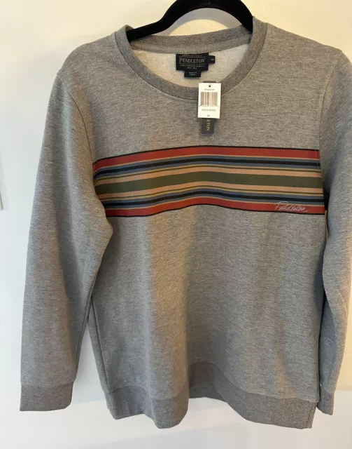 Pendleton Mens Size M Gray Striped Crewneck Fleece Lined Pullover Sweatshirt NEW