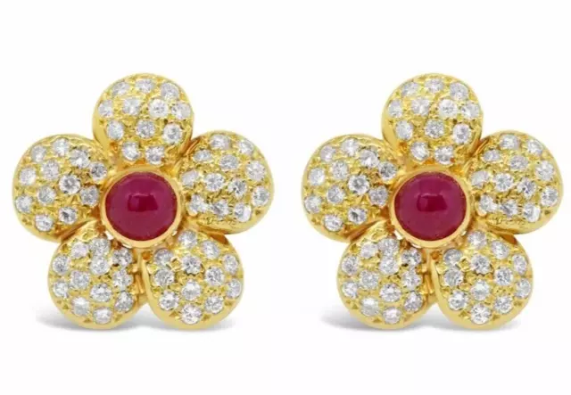 Certified 1.80ct Natural natural Diamond ruby 14k yellow gold stud earrings