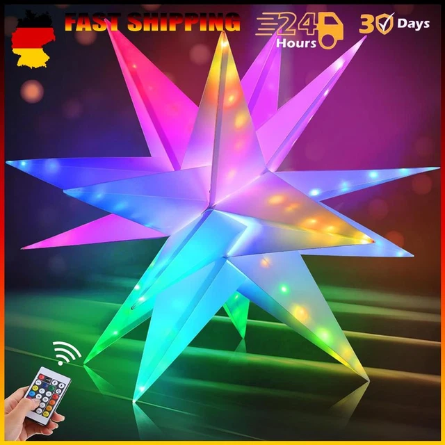 Guru-Shop Stella 3D per Esterni Kaspar, 55 cm, Stella di Poinsettia, Stella Pieghevole con 18 Punte Incl. 7 m di Cavo Illuminante LED - Trasformatore Rosso, Plastica, Stelle Esterne in 3D