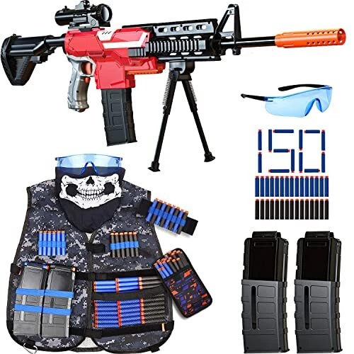 Automatic Machine  3 Modes Toy Foam Blasters with Tactical Vest Bipod 2 Clips...