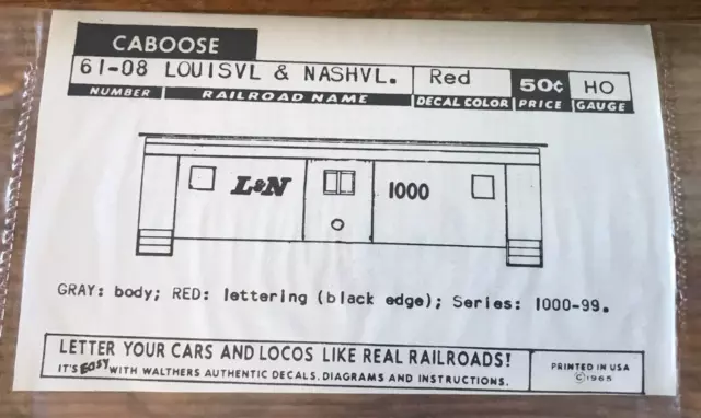 Walther’s HO Scale Decal kit 61-08 LOUISVILLE & NASHVILLE caboose sticker set