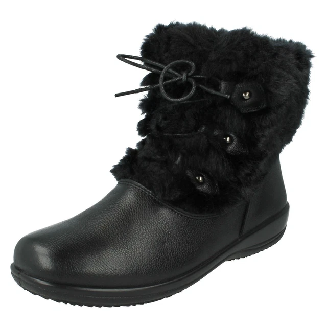Femmes Noir Fausse Fourrure Cuir Double Ajustement Système Padders Bottines Kim 2