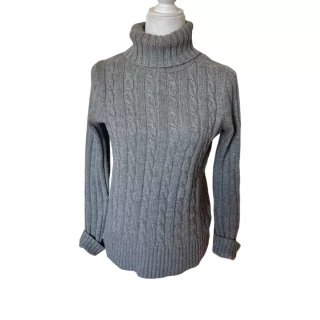 J crew wool blend turtle neck cable knit small sweater grey
