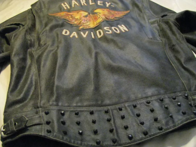 Harley Davidson Leather Jacket Billing Style Distressed Brown Studded Limited L