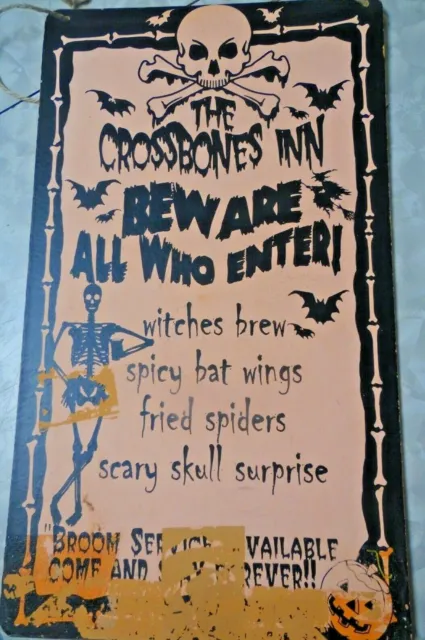 Vintage Wooden Halloween Sign The Cross Bones Inn