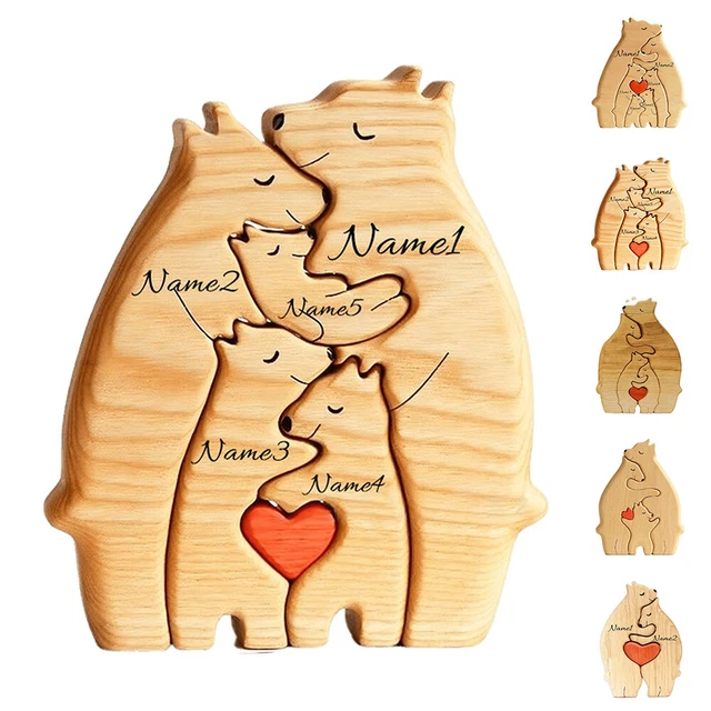 2-6 Wooden Bear Family Art Jigsaw Puzzles Toys Desktop Ornament Home Decor Gifts