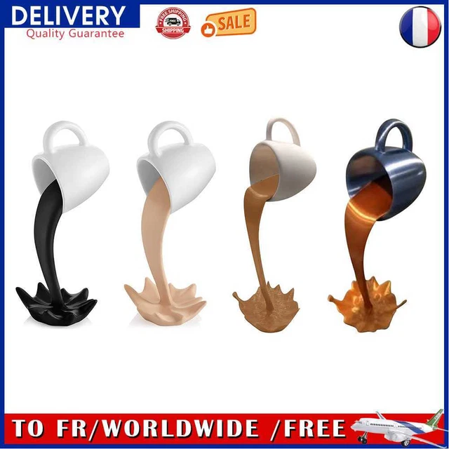 Floating Cup Sculpture Pouring Liquid Coffee 3D Art Ornaments Home Kitchen Decor