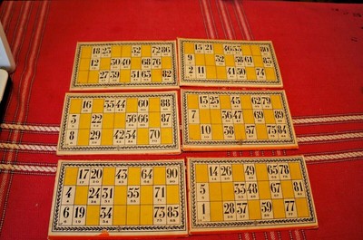 piece detachée jeu de societé 6 anciens cartons LOTO NUMERO BINGO ARVA jaune 