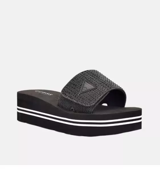 New Womens Guess Black Abet Slides Logo Flip Flops Wedge Platform 5,6,7,8,9,10