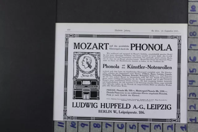 1907 Music Phonola Mozart Hupfeld Instrument Piano Berlin Ad Dy062