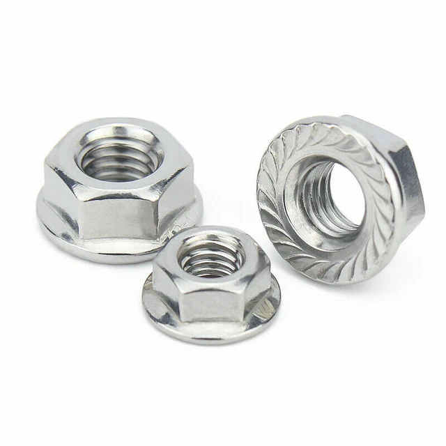 Dadi Flangia Seghettati M8 M10 M12 Passo Fine – Acciaio Inox A2 304, Dadi Bloccaggio Esagonali - Foto 2