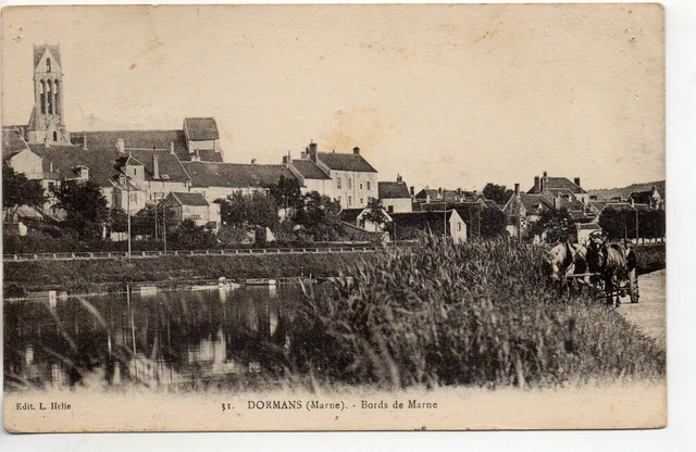 DORMANS - Marne - CPA 51 - bords de marne - attelage agricole