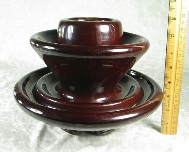Vintage Large 2 Tier Ceramic Electrical Insulator Brown Glaze 10in Diameter 16LB
