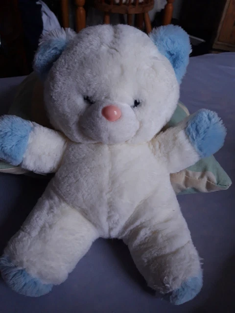 🐻Boulgom Peluche doudou Boulgom Ours Blanc Bleu Tbe 30 Cm