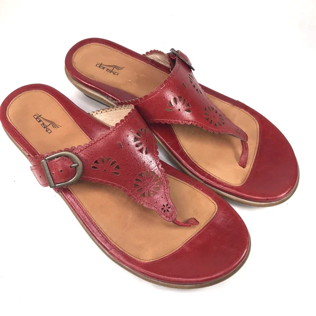 DANSKO Women's Size 40 Red Leather Slip On Flip Flop Slide Thong Sandal 2
