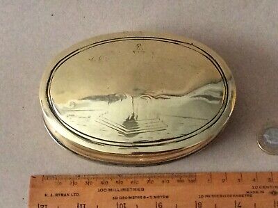 ENGRAVED BRASS OVAL TABLE SNUFF/TOBACCO  BOX. DUTCH EARLY 19th CENTURY