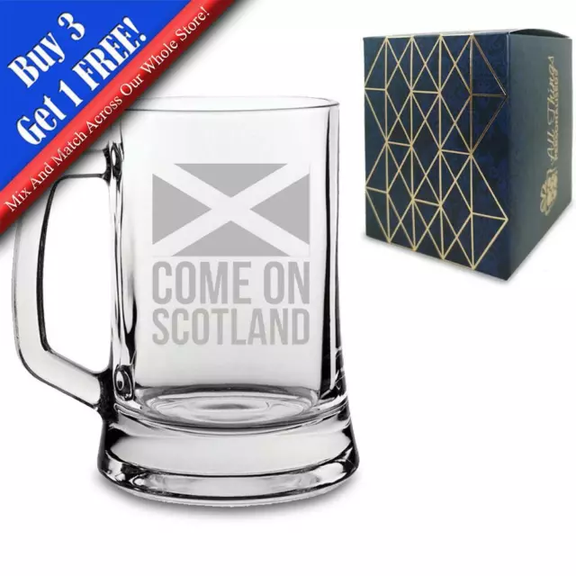 Engraved Football Tankard, Come On Scotland Flag Design with Gift Box