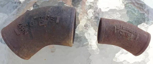 2 Water Pipe Elbow 2.9" & 1.8" both Cast Iron 6" & 4.25" long - Antique