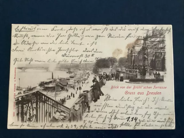 AK Gruß Aus Dresden Blick Von Der Brühlschen Terrasse Dampfer Schiffe Um 1900