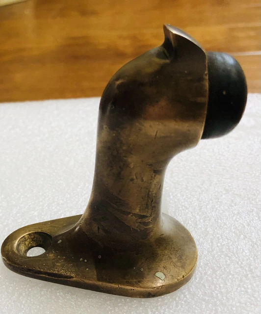 Vintage Antique Floor Mount Brass Door Stop/Bumper With Rubber Dip
