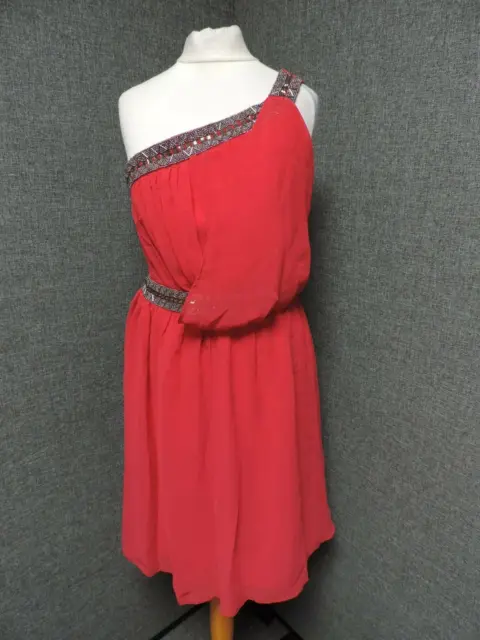 Little Mistress Embellished One Shoulder Dress Red UK 12 LN025 EE 20