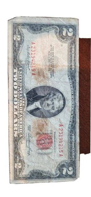 1953 2 Dollar Bill $2 Notes Fancy Red Seal Old Paper US Currency