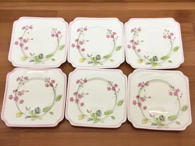 Six Vintage Royal Doulton ‘Primula’ Square Side Plates - Art Deco Floral VGC