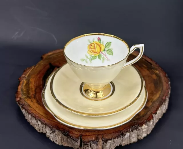 Vintage Clare Yellow Bone China TeaCup, Saucer & Tea Plate Trio Made In England