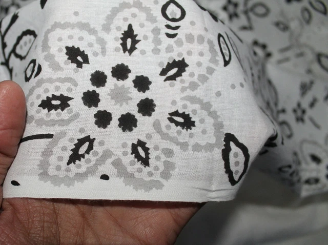 2.3m Tissu Coton Floral Indien Main Bloc Imprimé Neuf Couture Vêtements