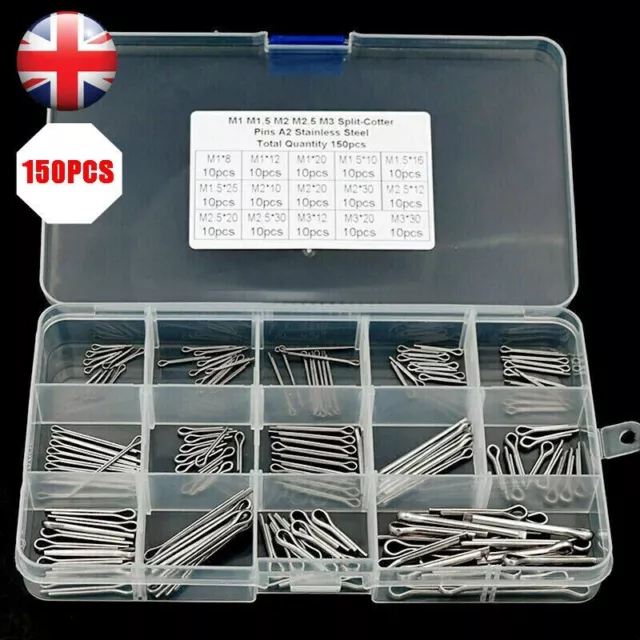 150Pcs Stainless Steel Assorted Split Cotter Pins 15 Kinds Size Kit Set with Box