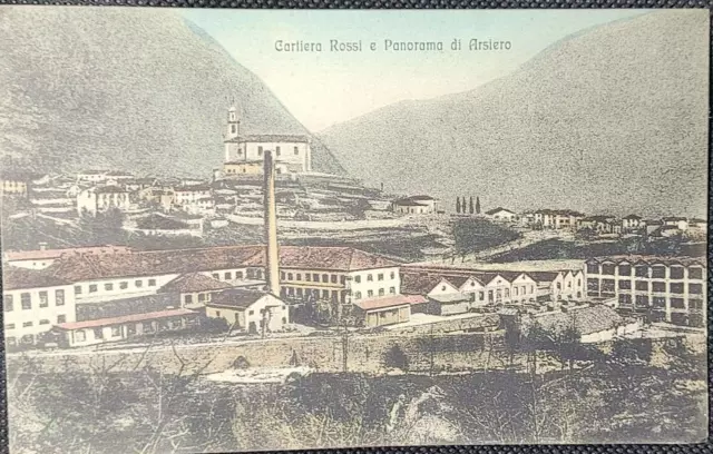 1920 CARTIERA ROSSI e PANORAMA ARSIERO antica cartolina VIAGGIATA VICENZA colore