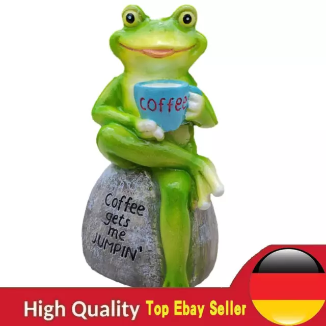 Frog Drinking Coffee Ornament Resin Statue for Garden Lawn Patio Balcony (White)