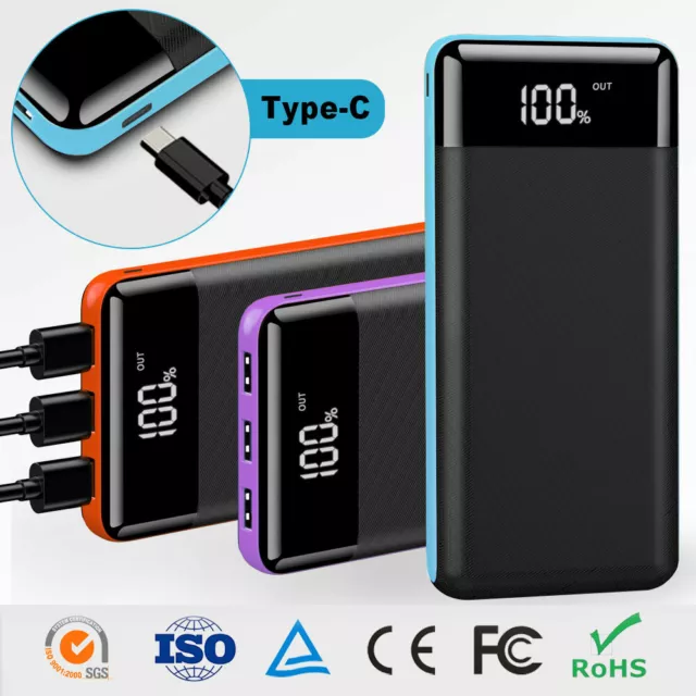 External 500000mAh Charger Power Bank Portable LCD 3USB Battery for Mobile Phone