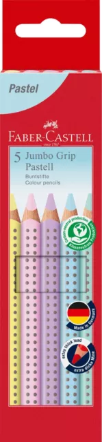 Faber-Castell 110991 Buntstifte Farbstifte Dreikant-Jumbo GRIP Pastell, 5er