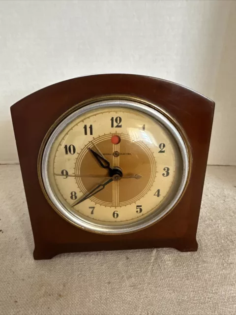 Vintage - ART DECO Marbleized Catalin Bakelite GENERAL ELECTRIC Desk Alarm Clock